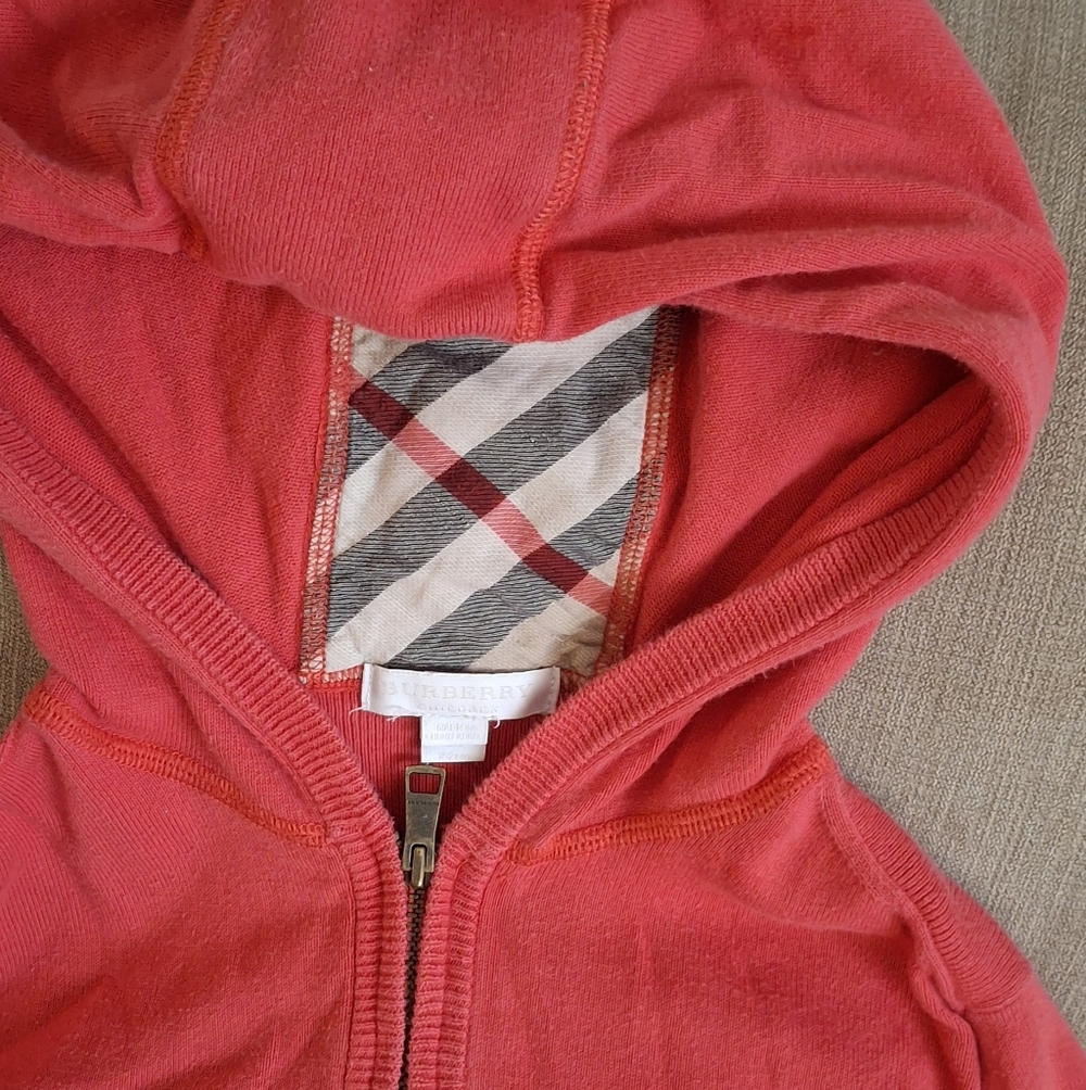 Burberry Kids Red Hooded Zip Up Sweashirt Girls Size 12 Years - Picture 8 of 10